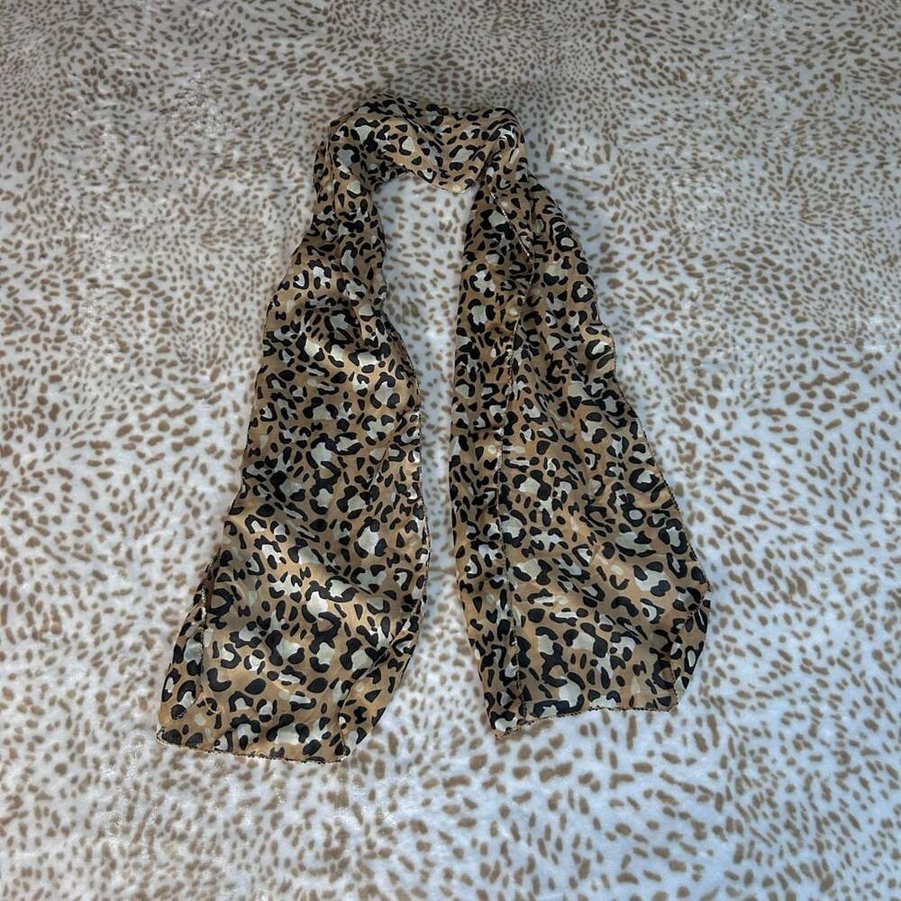 Unbranded Leopard Print Chiffon Scarf 11 Inch Brown